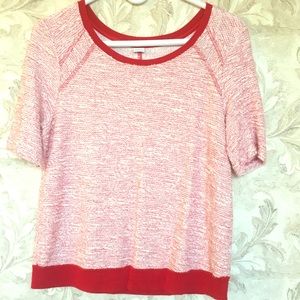 Three Dot Red Marl Short Sleeve Sweater